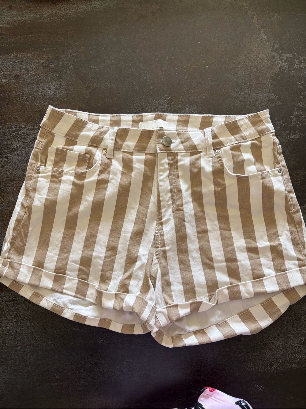 H&M Beige and cream Striped Jean Shorts